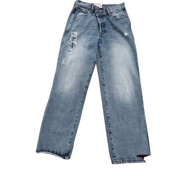 Revise Women's Distressed High-Waisted Straight-Leg Jeans Size 27 Medium Wash - Picture 1 of 11